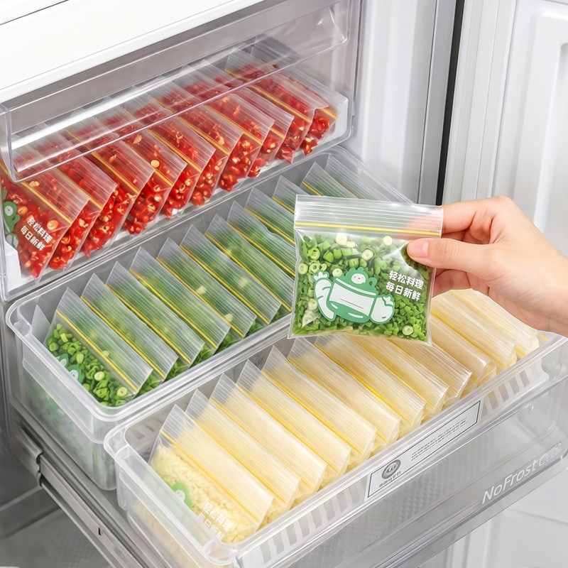 日本葱姜蒜泥冰箱冷冻分装保鲜袋食品级抗菌迷你密封袋小号备菜盒