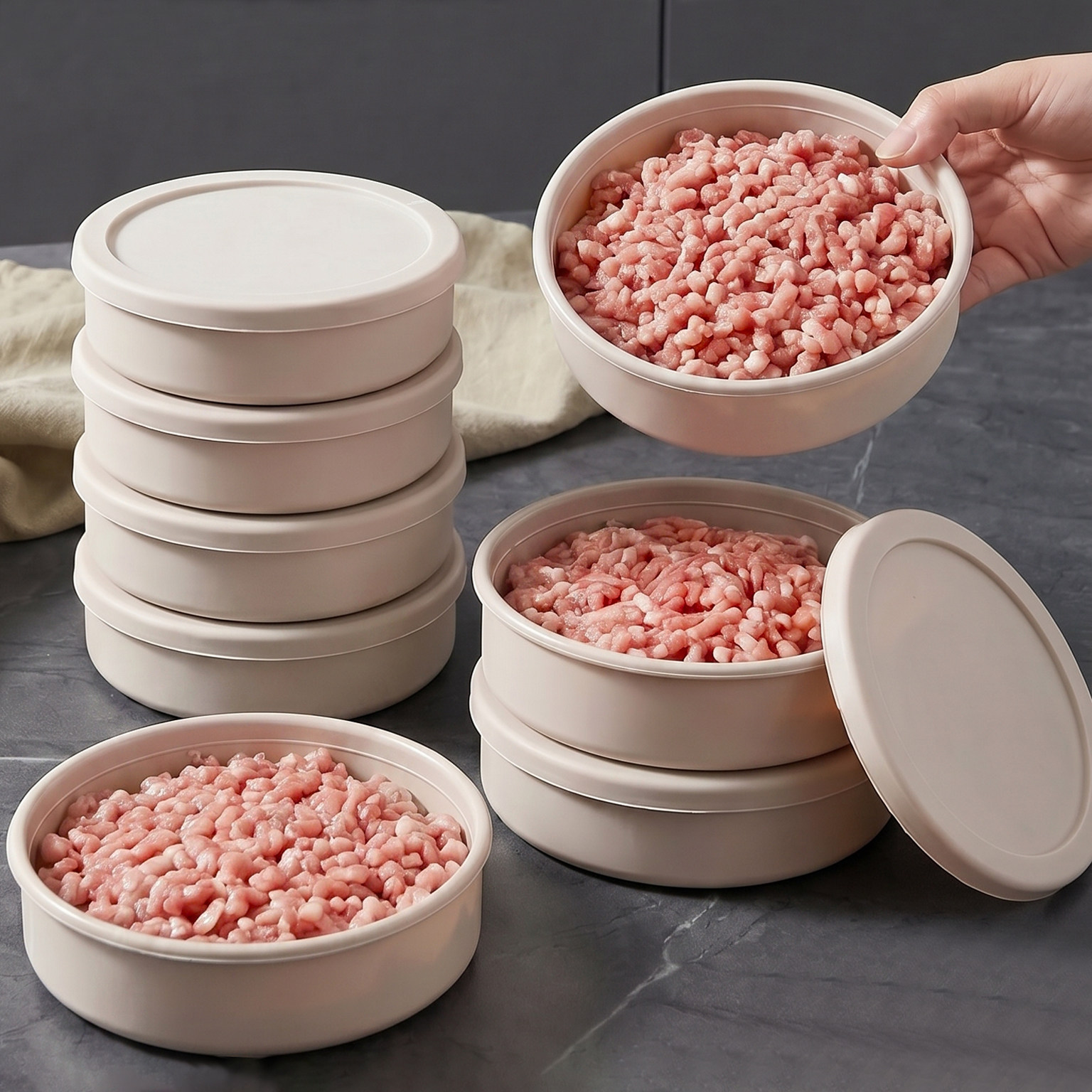 日本铂金硅胶备餐分装保鲜盒牛肉饼模具食品级冰箱肉类冷藏食物盒