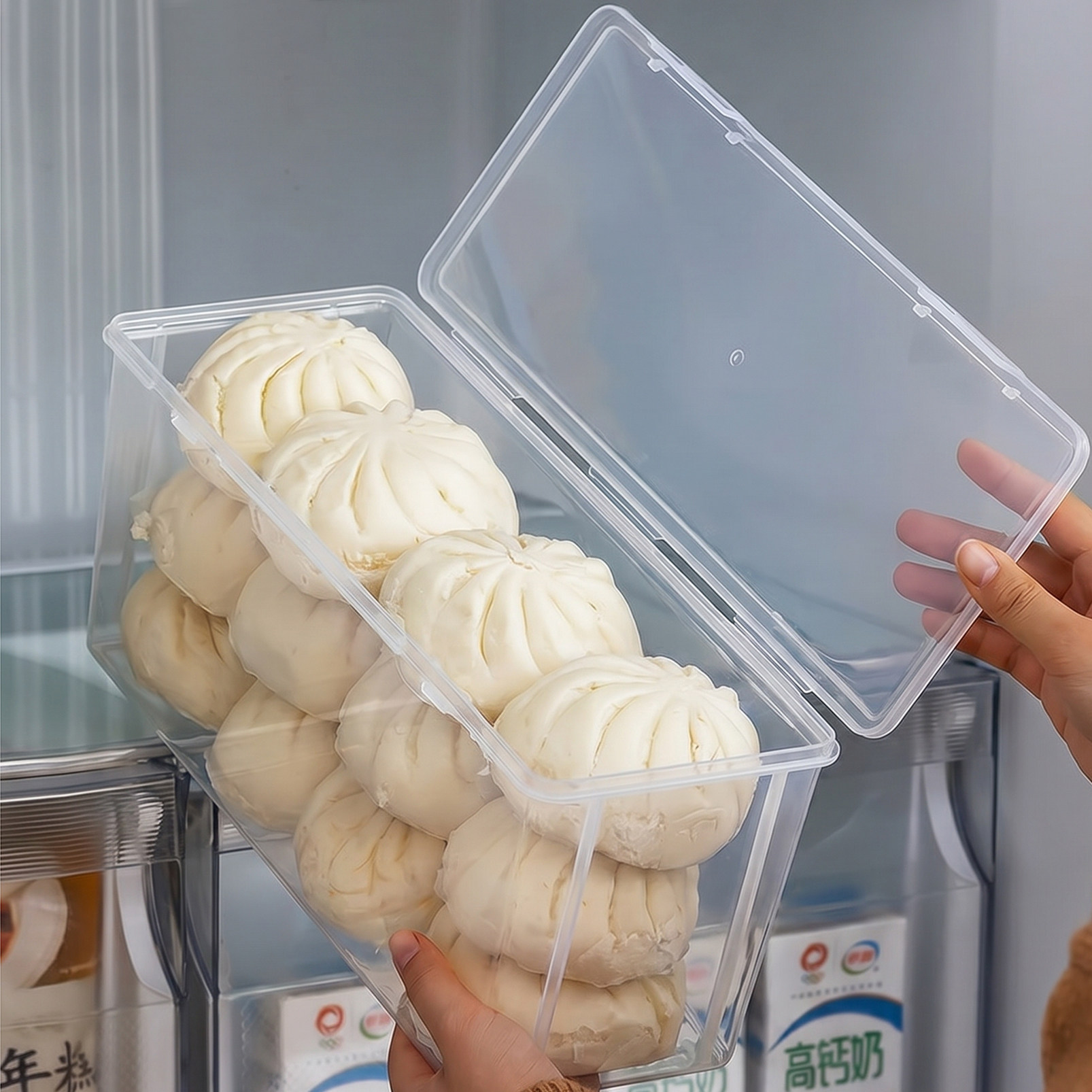 日本馒头收纳盒包子花卷专用密封保鲜盒食品级冰箱水饺冷冻冷藏盒