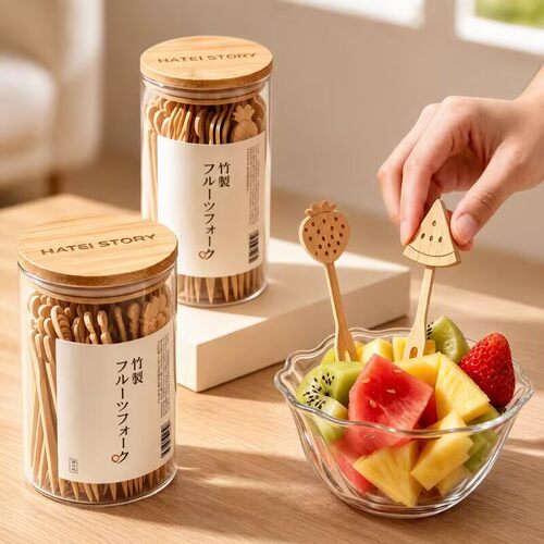 日本一次性创意水果叉子儿童高档精致食品级楠竹木水果签蛋糕甜叉