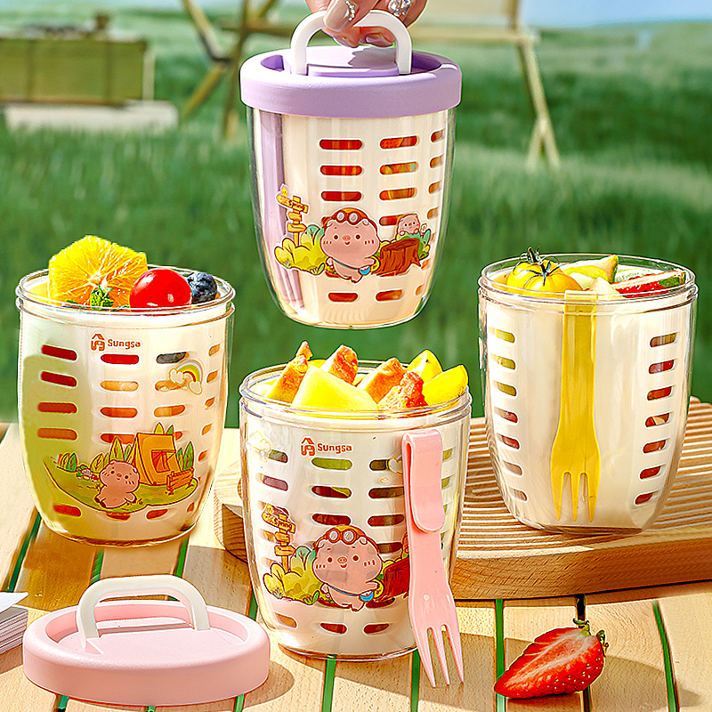 日本带叉水果杯小学生专用食品级