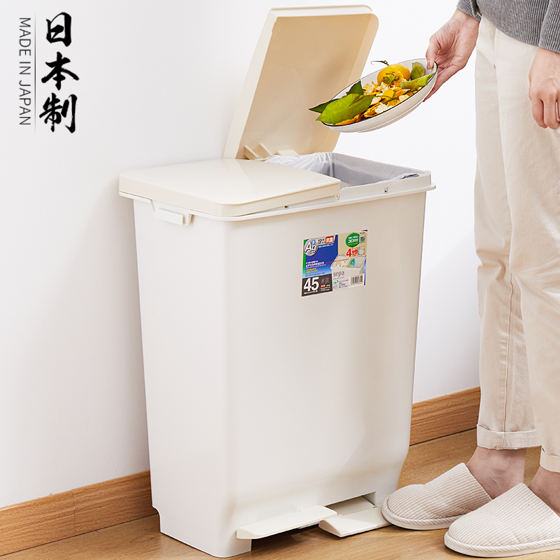 日本进口抗菌脚踏式二合一垃圾分类垃圾桶大号干湿分离厨房家用筒