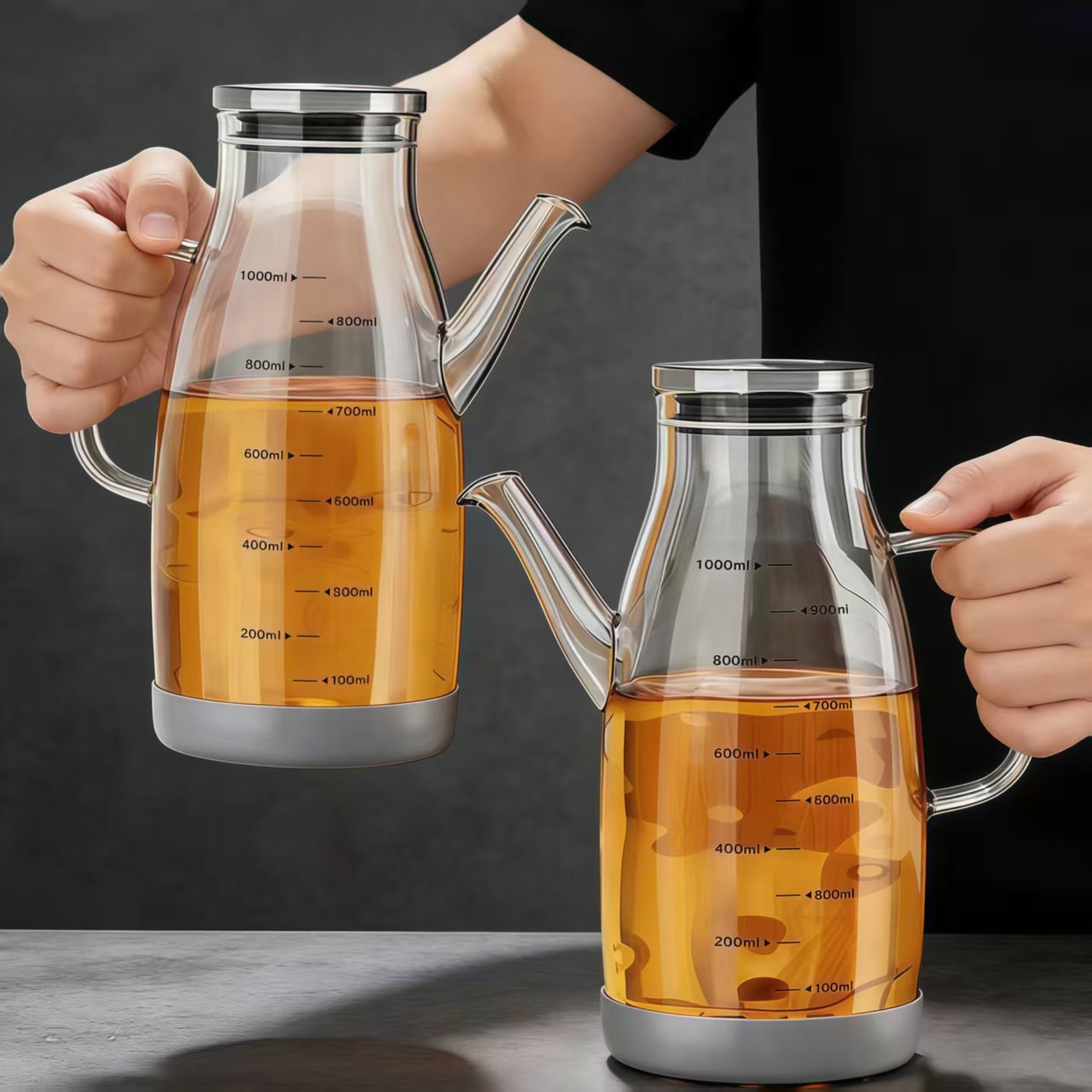 日本玻璃油壶家用不挂油大号油瓶厨房酱油醋瓶带刻度防漏鹰嘴油壸