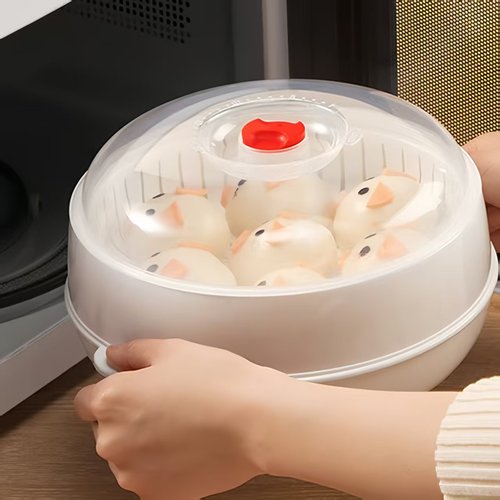 日本微波炉加热盖食品级蒸笼家用双层热菜器蒸皿蒸屉包子馒头蒸盒
