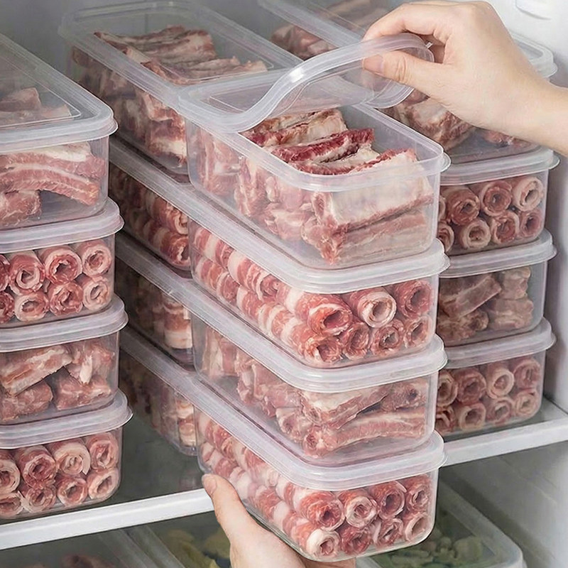 日本窄缝冰箱冷冻分装盒食品级抗菌肉类专用分格整理收纳保鲜盒子图片