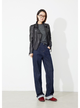 RUGOSAM「阔腿裤系列」赤耳单宁丨高腰女休闲舒适显瘦牛仔裤T068