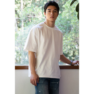 美式 落肩袖 圆领T恤男2026春亲肤透气速干休闲运动衫 棉涤混纺
