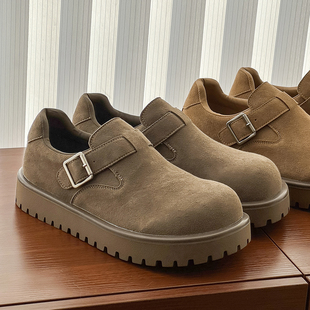 厚底大头勃肯鞋男全包反绒皮冬季加绒保暖轻便防滑一脚蹬增高棉鞋