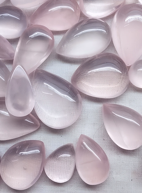 高级感天然粉水晶水滴形裸石镶或diy戒指项链吊坠耳钉手链用配饰