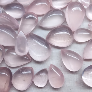 高级感天然粉水晶水滴形裸石镶戒指吊坠耳坠等手链diy 配饰可打孔