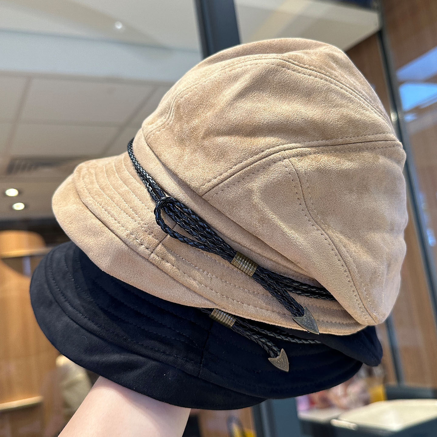 日系高品质复古麂皮绒渔夫帽大头围女秋冬保暖盆帽优雅蝴蝶结减龄