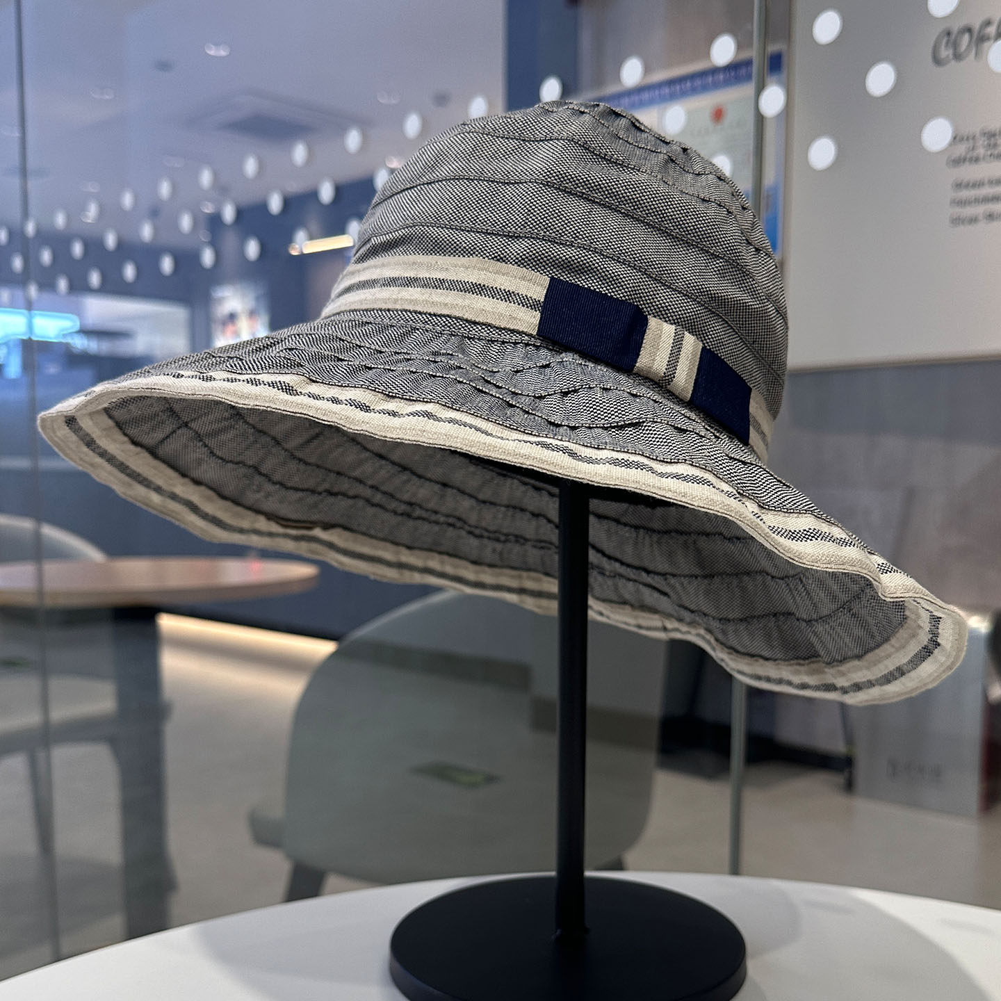 日系文艺条纹渔夫帽女春夏季透气防晒遮阳帽度假旅游大帽檐沙滩帽