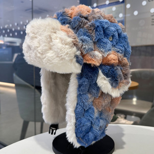 彩色渐变毛绒雷锋帽女冬季加厚保暖帽子东北骑车防风寒护耳滑雪帽