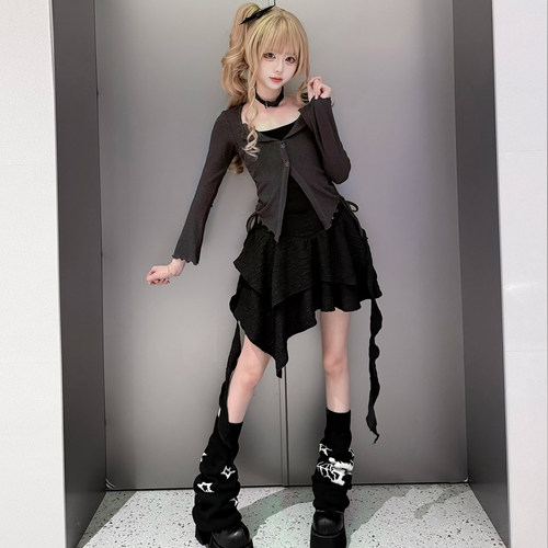 甜欲拼色抽绳长袖上衣女高级感