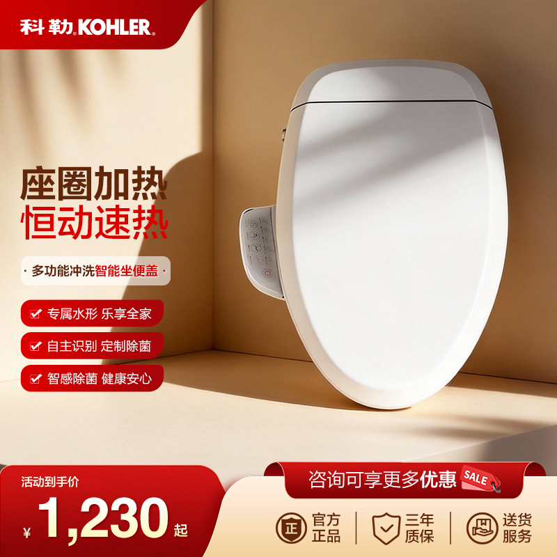 科勒智能马桶盖清舒宝C3-510智能坐便盖板暖风除菌即热式