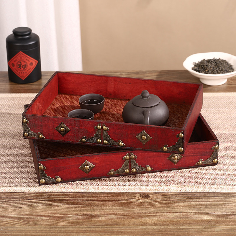 中式家用复古木质托盘古典酒杯茶水文玩茶盘居家长方形茶具收纳盘,餐饮具,餐用托盘,淘宝优惠券,粉丝福利购,淘宝优惠卷