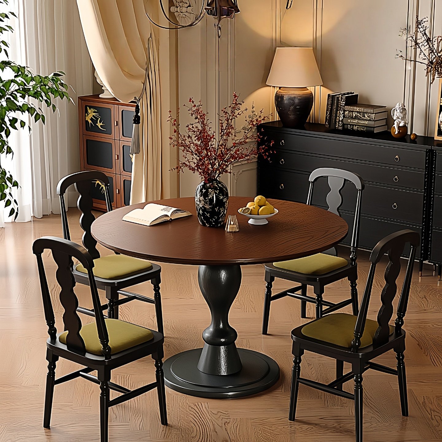 法式复古小户型客厅高端实木圆桌