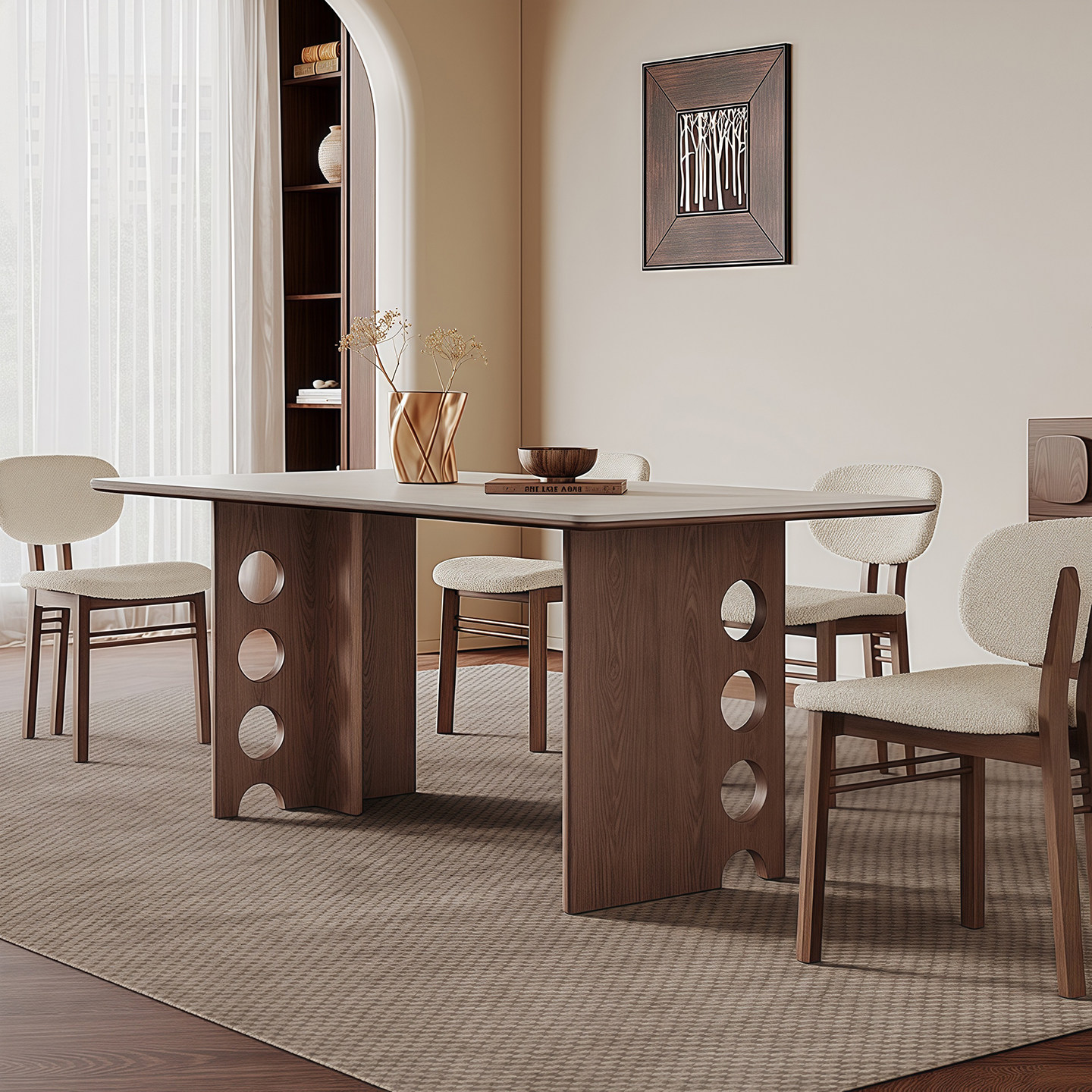 法式复古岩板餐桌家用小户型客厅高级感2025款实木中古长方形方桌,住宅家具,岩板餐桌,淘宝优惠券,粉丝福利购,淘宝优惠卷