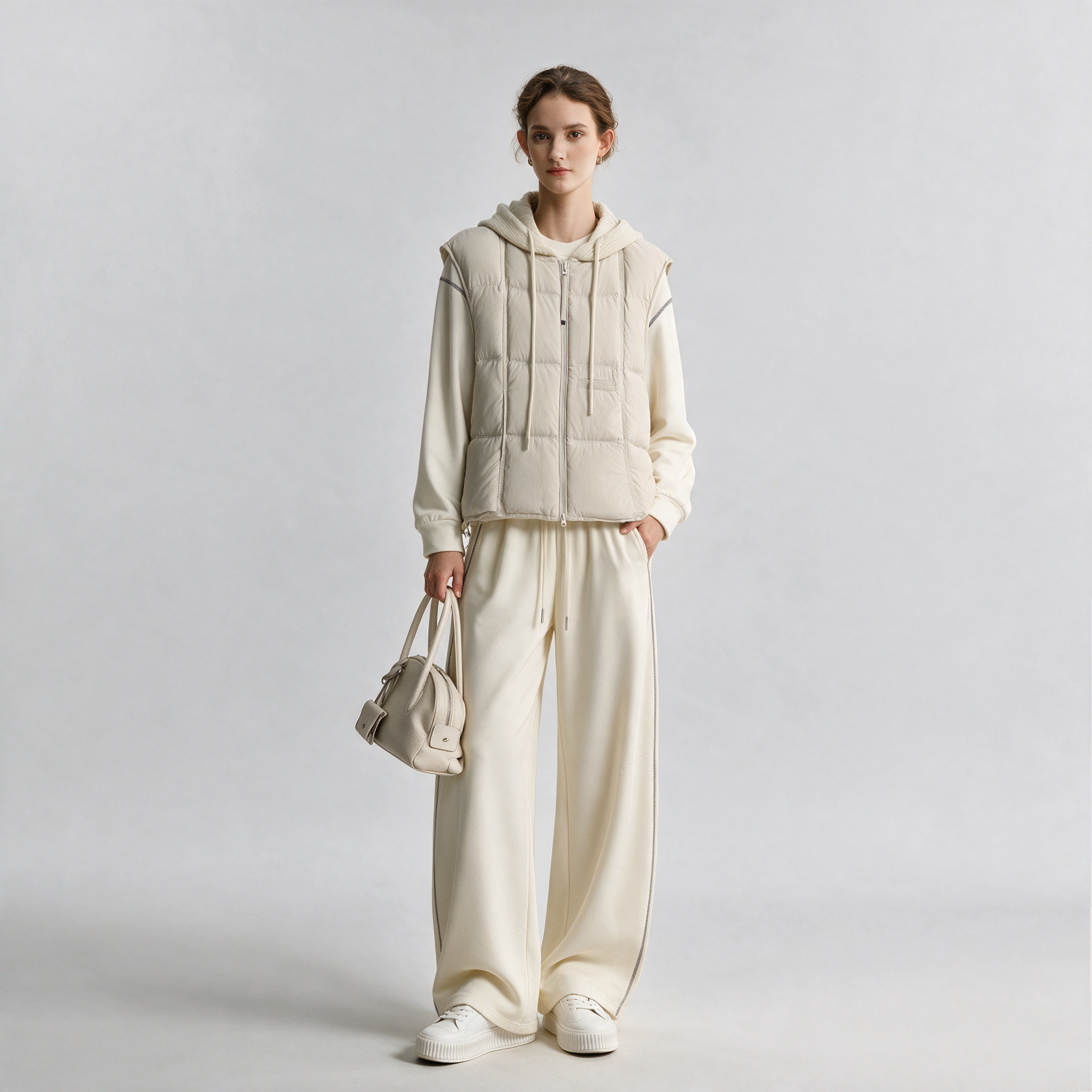 超舒服运动套装女冬2026新款针织拼接连帽马甲加绒卫衣长裤三件套