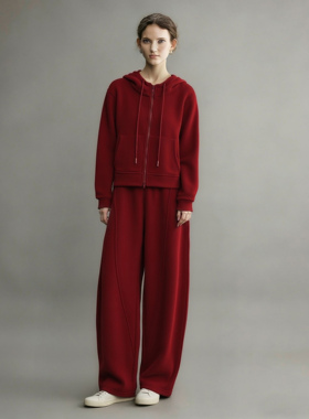 本命年红色运动套装女2026新款冬装过年加绒休闲卫衣弯刀裤两件套