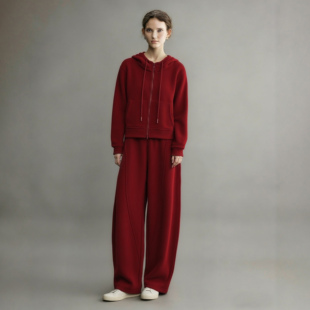 过年加绒休闲卫衣弯刀裤 冬装 两件套 女2026新款 本命年红色运动套装