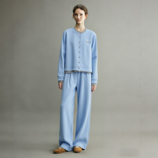 休闲两件套 运动卫衣阔腿裤 清纯白月光套装 女2026春蓝色假两件长袖