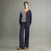 超好看精致独特套装 拼色V领运动卫衣阔腿休闲两件套 女2026春新款