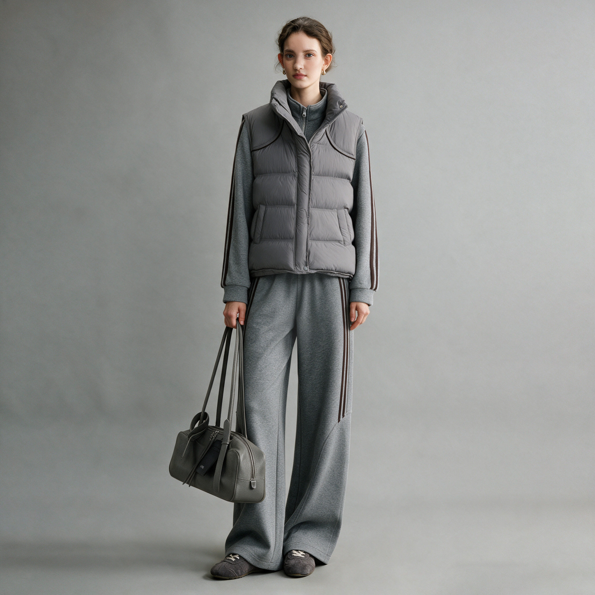 韩系运动服套装女2026冬季新款加绒加厚卫衣羽绒棉马甲长裤三件套