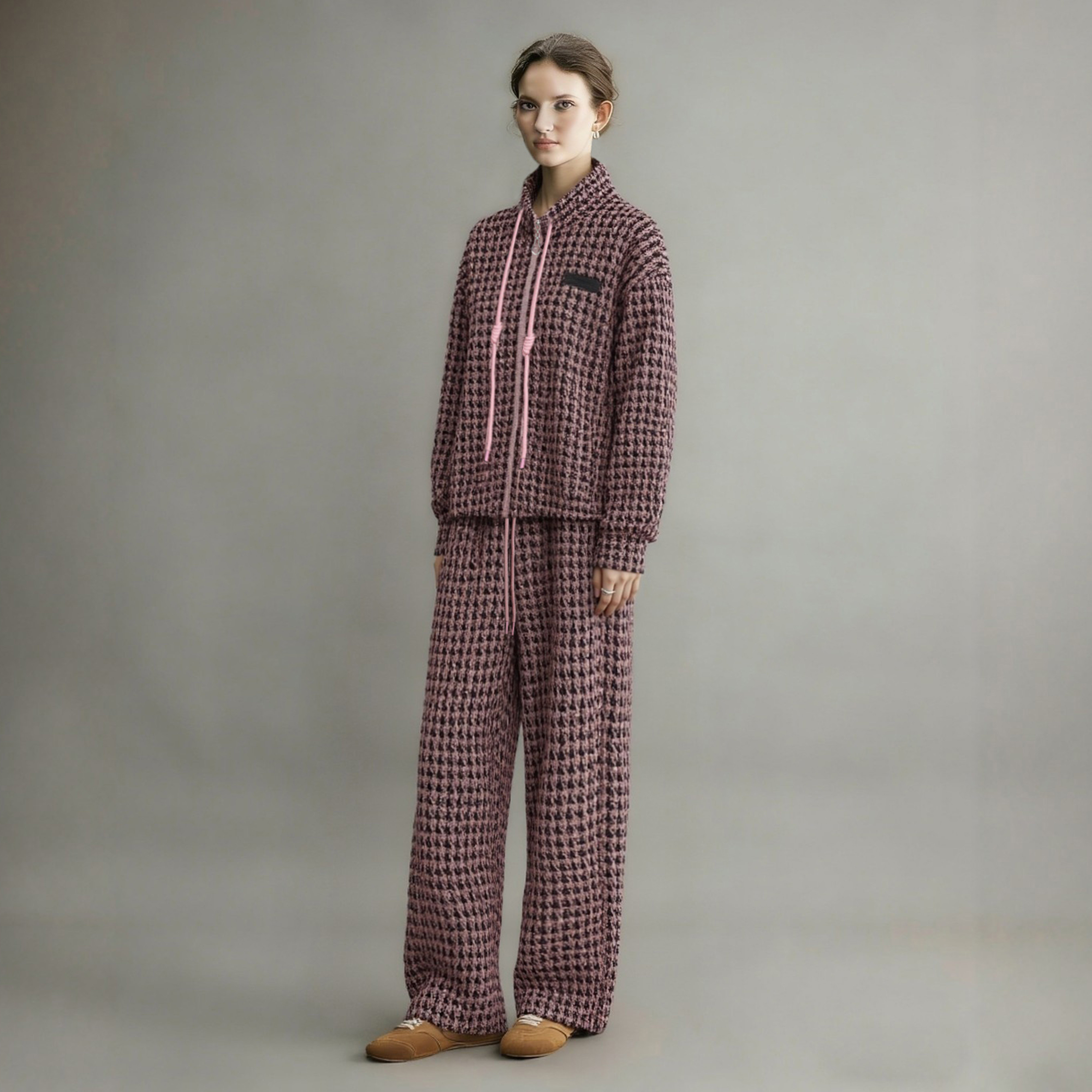高端精致套装女2026早春新款千鸟格拉链运动卫衣阔腿裤休闲两件套 - 映衬YINZEUN出品