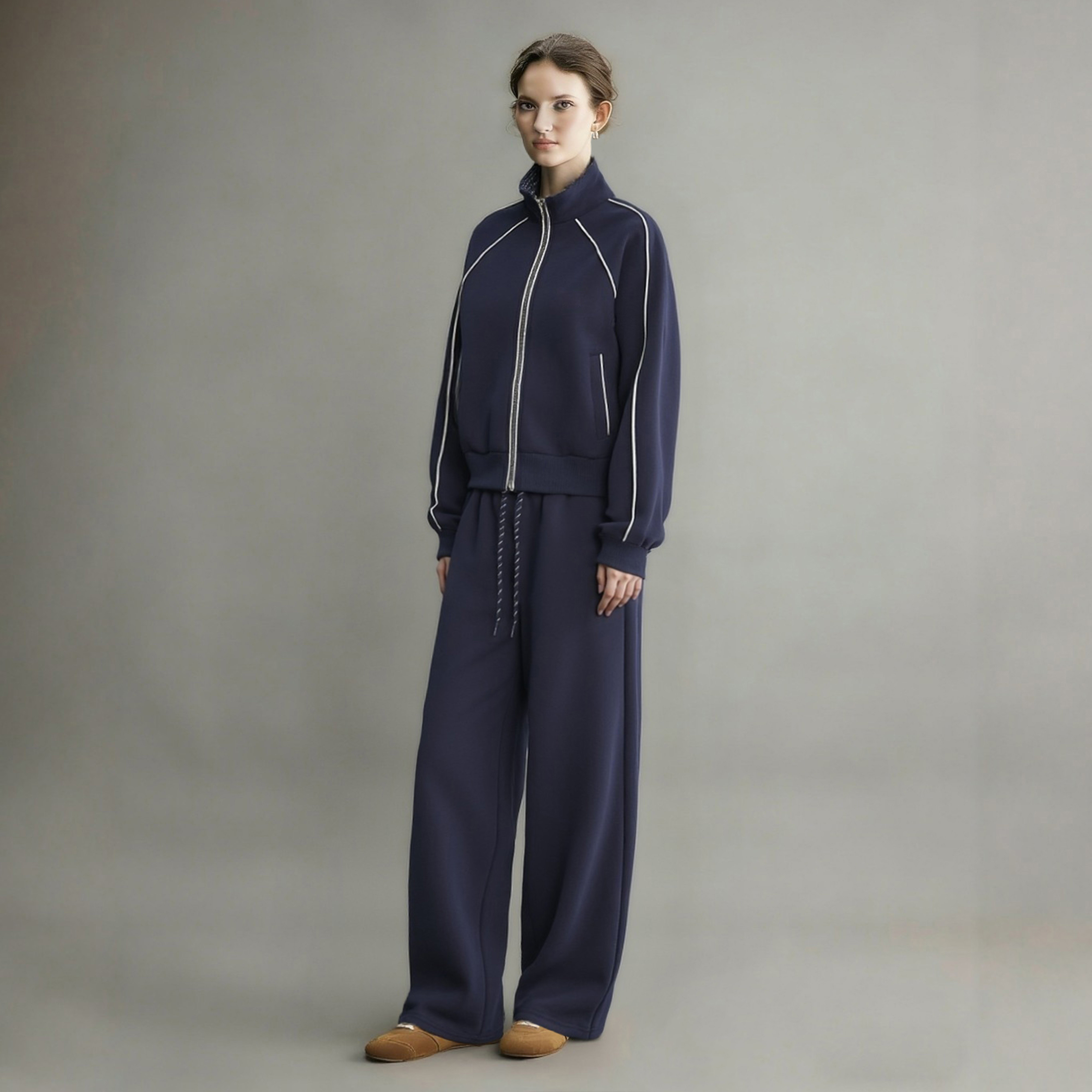登山运动服套装女2026年早春新款酷飒风立领卫衣阔腿裤休闲两件套