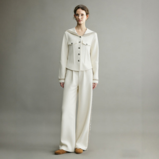 女2026早春减龄一整套穿搭海军领白色卫衣休闲两件套 高端运动套装