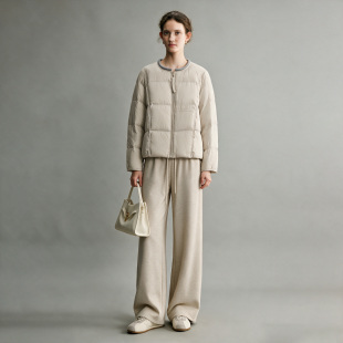 韩系运动服套装女2026冬季新款加厚保暖圆领羽绒棉衣阔腿裤两件套