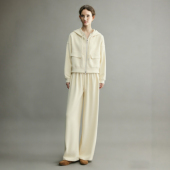 休闲两件套 早春穿搭一整套连帽卫衣阔腿裤 杏色运动套装 女2026新款