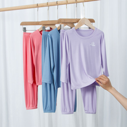 儿童睡衣莫代尔薄款春秋长袖套装