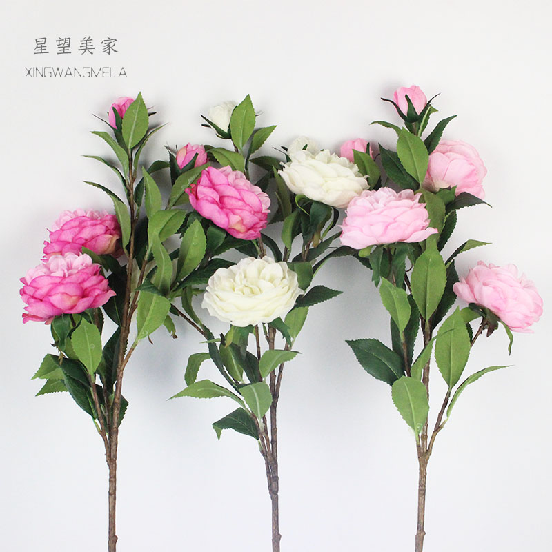 山茶花 仿真花绢花落地插花花艺假花塑料花 客厅餐桌拍照手把花束