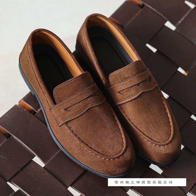 2025春款新款手工小皮鞋棕色复古单鞋麂皮绒面英伦乐福鞋男鞋