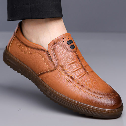 跨境男鞋春秋季新款男士真皮一脚蹬休闲百搭乐福鞋透气软底驾车鞋