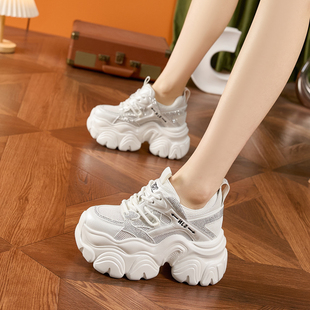 水钻内增高老爹鞋 轻奢女鞋 厚底松糕透气网鞋 子2025夏季 10cm春 爆款