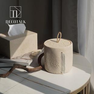 DecoTalk原创设计侘寂风砂岩洞石纸巾盒卷纸筒可侧拉卫生纸收纳盒