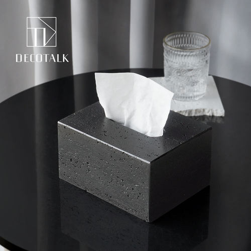 侘寂风纸巾盒砂岩洞石抽纸盒简约