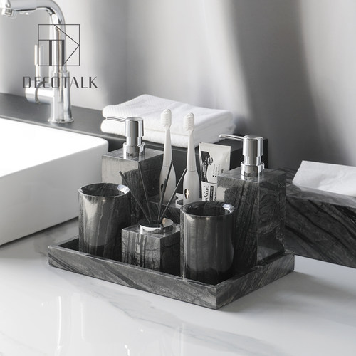 轻奢天然大理石洗漱套装香薰托盘