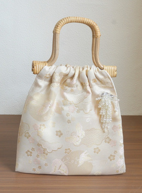 新娘包婚包伴娘包藤编竹节包秀禾旗袍复古中式风竹节手提包汉服包