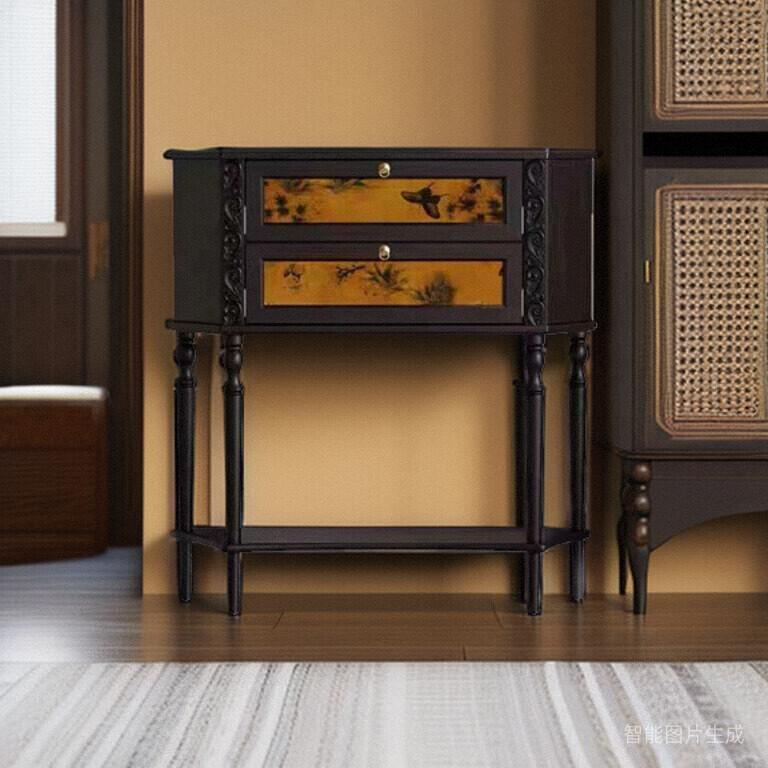 中古风实木入户玄关柜美式置物架