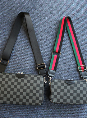 休闲男包防水格子斜挎包新款单肩包男士时尚男款多功能手机包