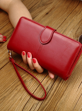 热销油蜡皮钱包复古手机包长款拉链硬币包女式卡包大钞夹H680