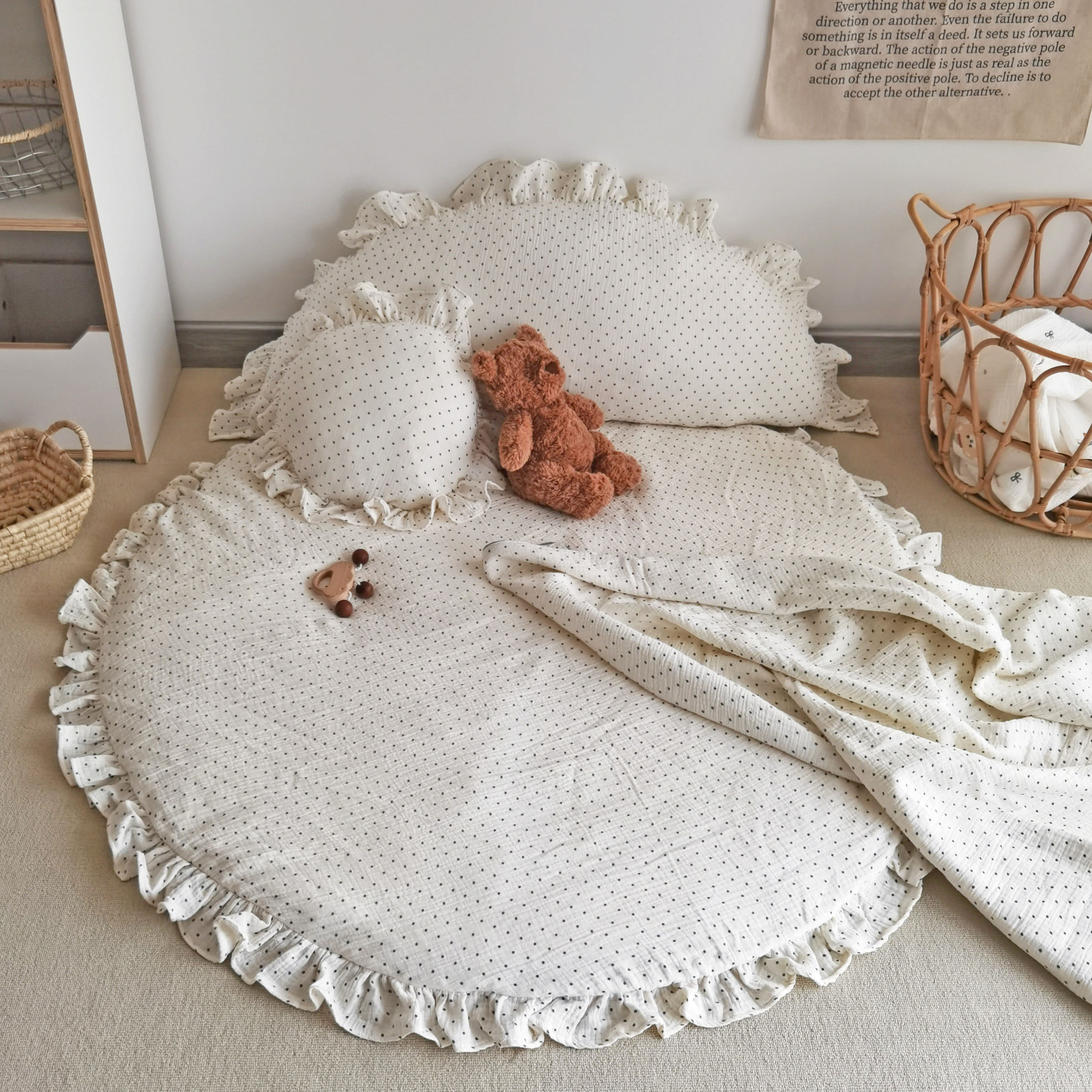 布艺爬爬垫纯棉A类纱布圆形地垫可拆洗夏季爬行垫宝宝阅读垫加厚