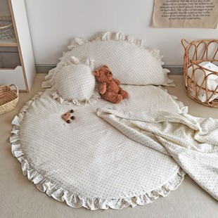 布艺爬爬垫纯棉A类纱布圆形地垫可拆洗夏季 爬行垫宝宝阅读垫加厚