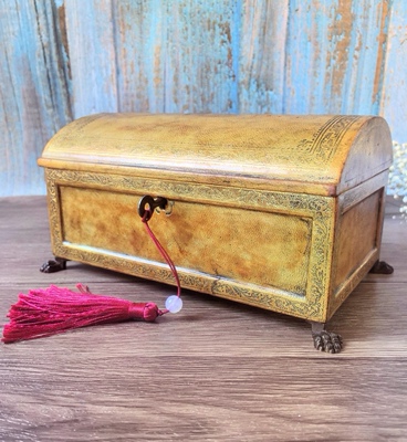 SOLD Antique法国古董真皮首饰盒收纳箱拿破仑三世珠宝盒首饰收纳