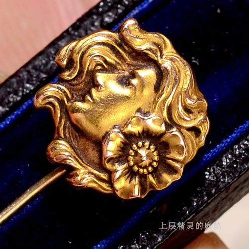 SOLD上层精灵的庭院∮Art Nouveau欧美14K金精美浮雕古董胸针发针