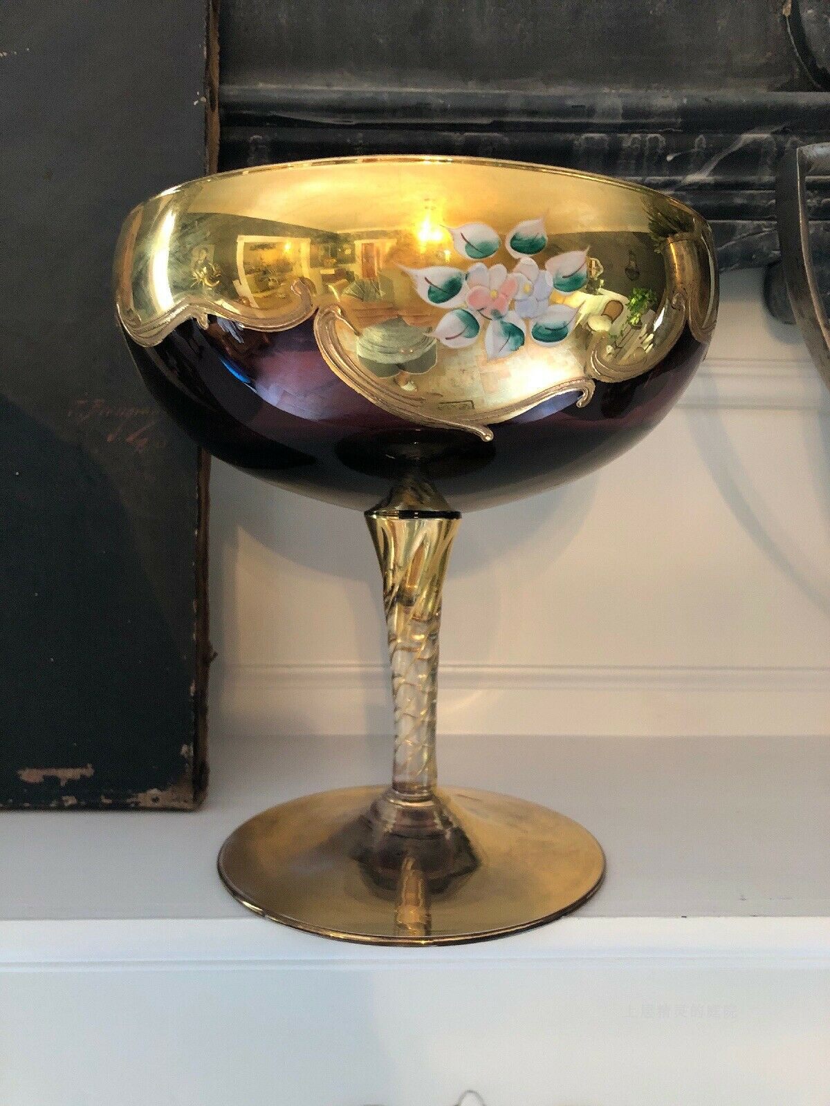 上层精灵的庭院∮Vintage Bohemian紫色镀金高脚糖果蜜饯盘复古花